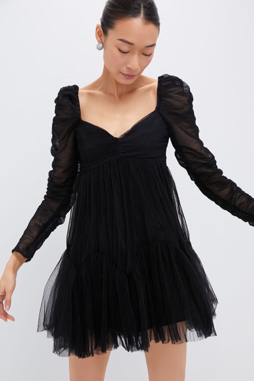 MOON RIVER Black Babydoll Tulle Mini Dress Size L NWT
